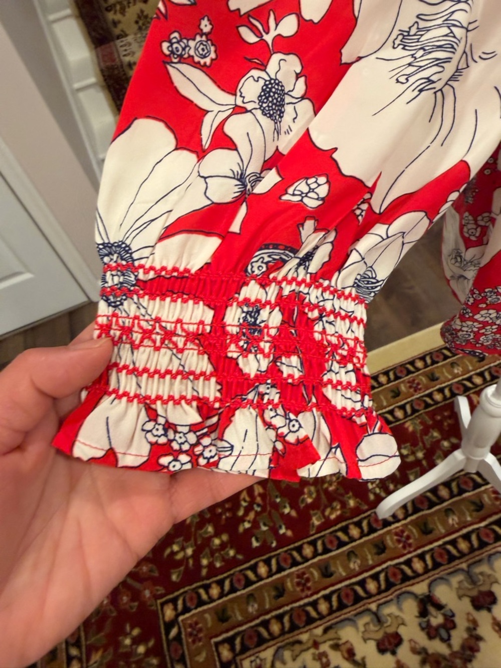 Talbots Red Floral Smocked Neck Tunic - Picture 4 of 7